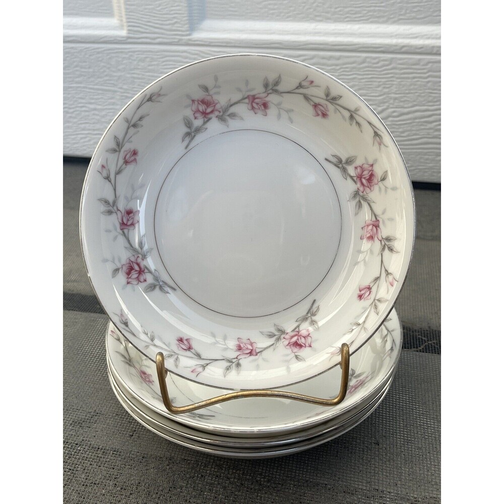 Norleans Debonaire Pink Rose Pattern Set Of 4 Dessert Fruit Bowls 5 1/2"
